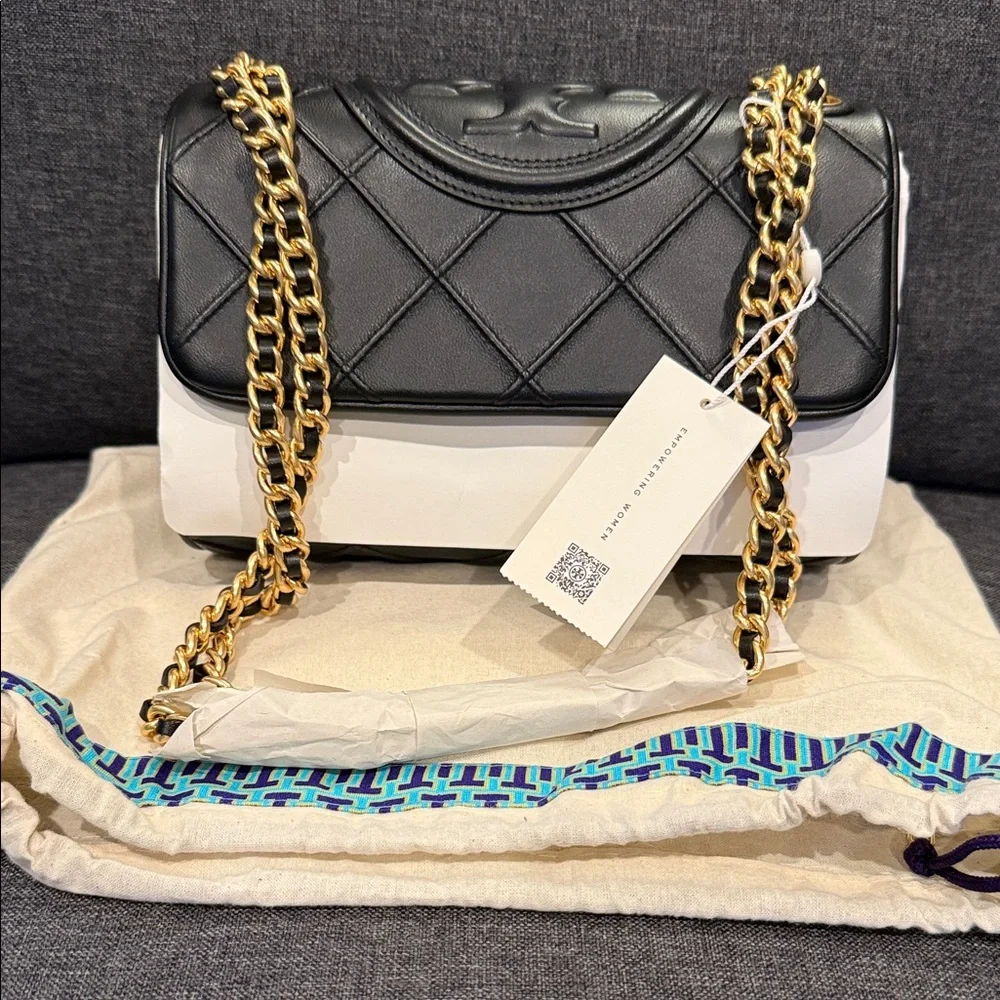 Tory Burch Black Quilted Bag with Gold Chain